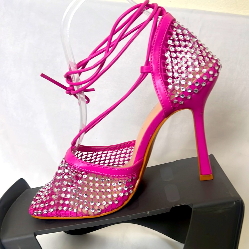 Pink ROSALYN Rhinestone Mesh Net Sandals by Mixx Shuz Sz8.5 - Picture 10 of 16